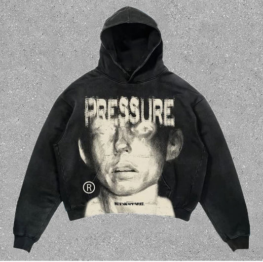 Pressure Face Graphic Print Fleece Pullover Hoodie