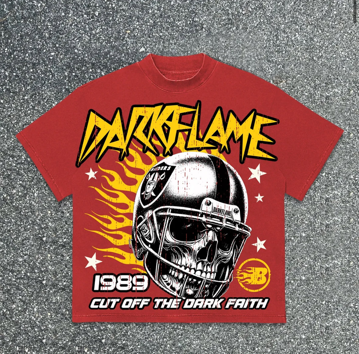 Darkflame Skull Flame Rugby Helmet Vintage Graphics Cotton T-Shirt