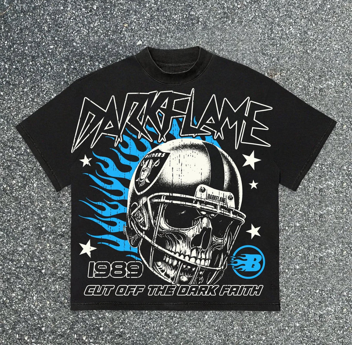 Darkflame Skull Flame Rugby Helmet Vintage Graphics Cotton T-Shirt